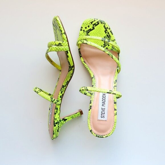Steve Madden Neon Green Snakeskin Strappy Mule Kitten Heels / Sandals / Shoes - Picture 1 of 14